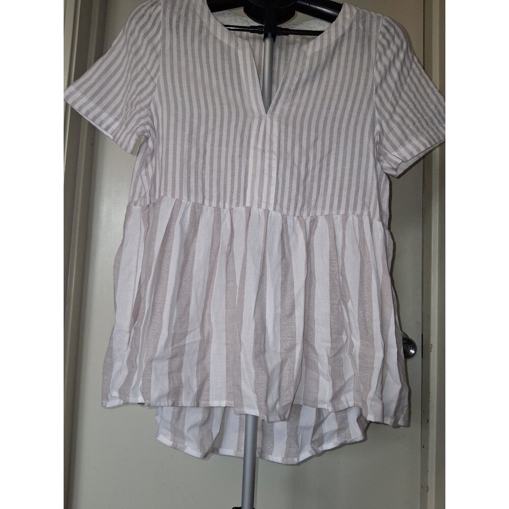 NEW! Women's 11.1 Tylho Anthropologie Striped Peplum Blouse w/ Button Back, S - Picture 6 of 12